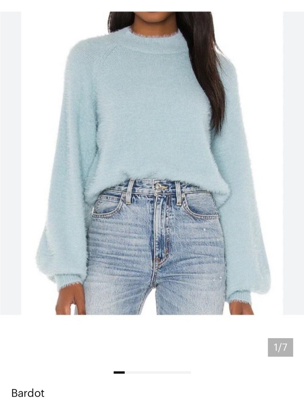 Bardot Pale Blue Fuzzy Crewneck Sweater